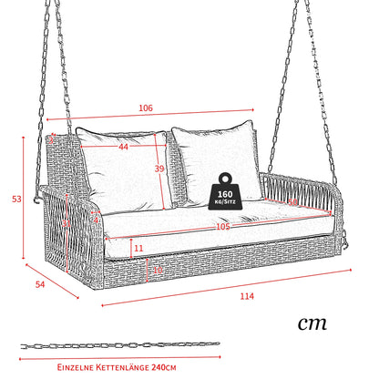 Garden furniture swing for 2 people, with necklaces, hanging armchair with seat cushion and back