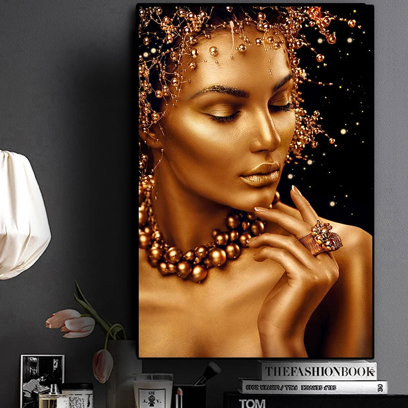 Sexy Nude African Art Black and Gold Woman Oil Painting on Canvas Cuadros Posters and Prints Wall Art Picture for Living Room