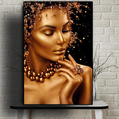 Sexy Nude African Art Black and Gold Woman Oil Painting on Canvas Cuadros Posters and Prints Wall Art Picture for Living Room