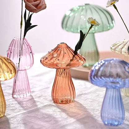 Mushroom Vase Glass Transparent Flower Bottle Vase for Decoration