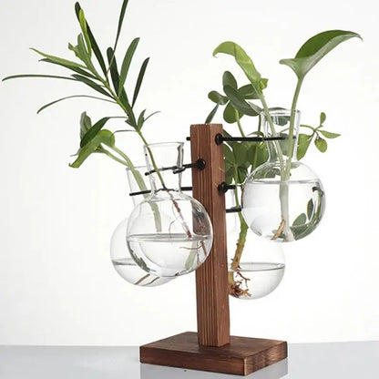 Kit Modern Air Planter Bulb Glass Vase With Wooden Stand Bulb Beaker