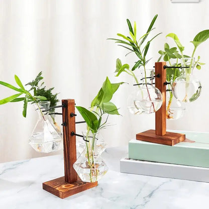 Kit Modern Air Planter Bulb Glass Vase With Wooden Stand Bulb Beaker