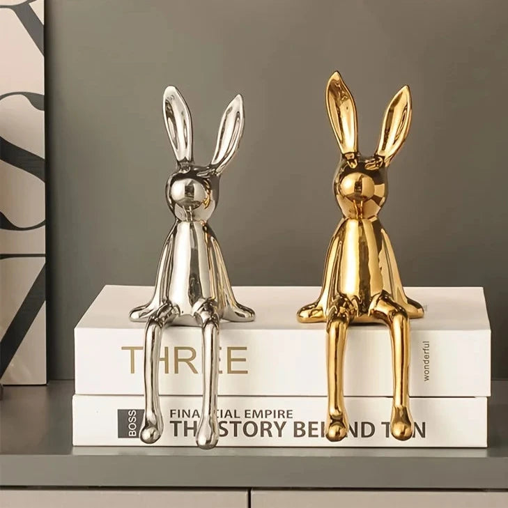 Ceramic Long-Eared Sitting Rabbit Statue Luxury Home Decoration