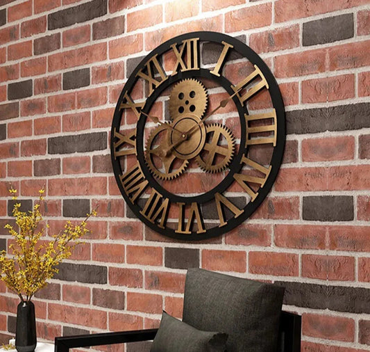 3D Retro Wood Wall Clock handcrafted Style European Decor Horologe