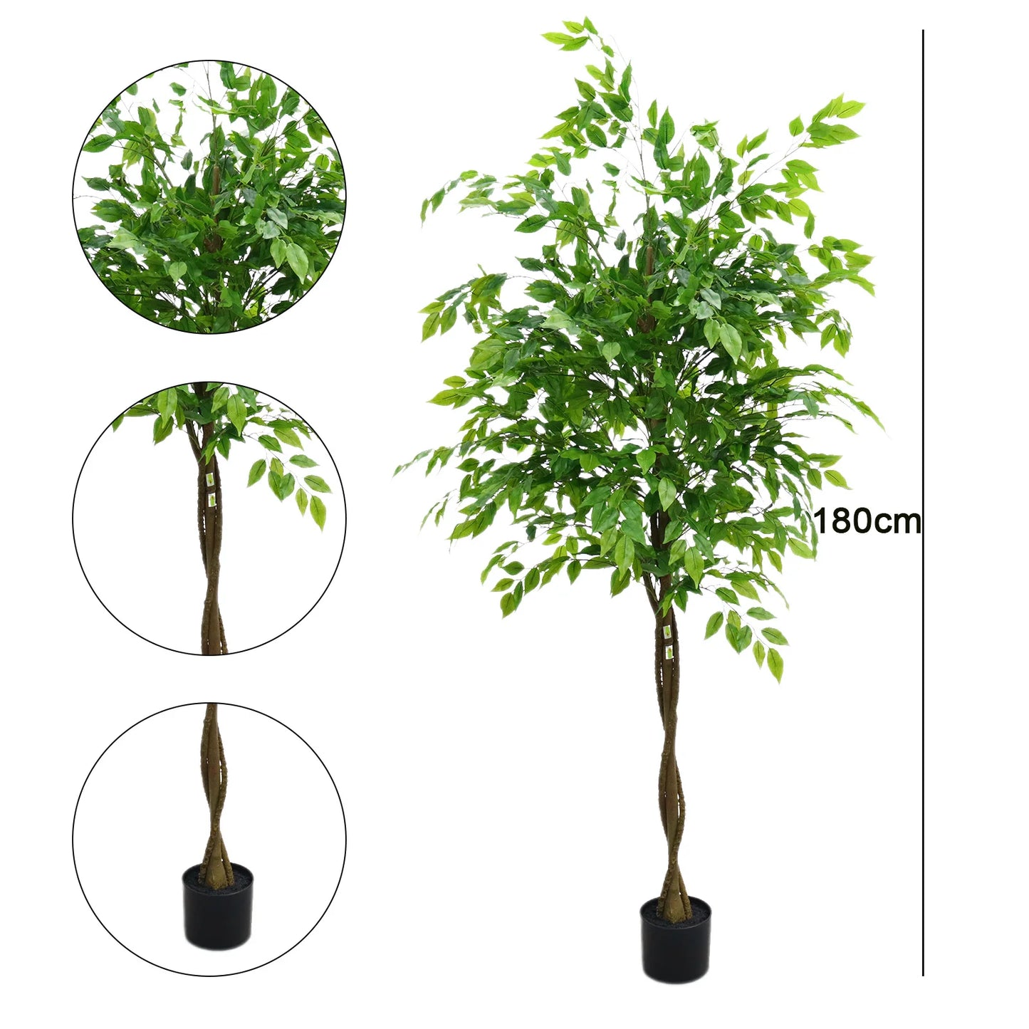 Tall Artificial Ficus Tree with Planter 160/180cm – Lifelike Potted Faux Ficus