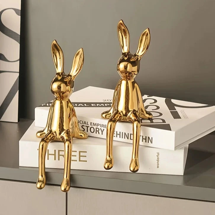 Ceramic Long-Eared Sitting Rabbit Statue Luxury Home Decoration