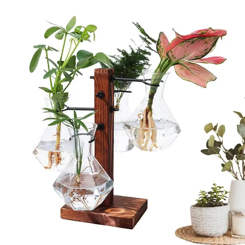 Kit Modern Air Planter Bulb Glass Vase With Wooden Stand Bulb Beaker