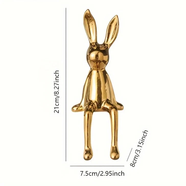 Ceramic Long-Eared Sitting Rabbit Statue Luxury Home Decoration