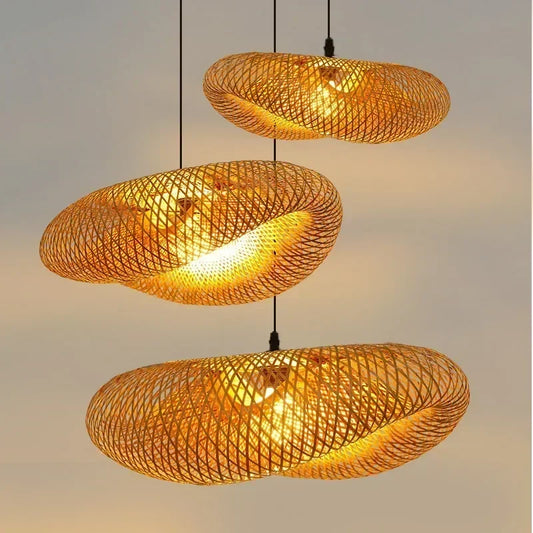 Handwoven Bamboo Pendant Light – 40/80cm LED Ceiling Lamp