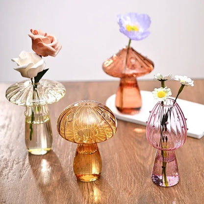 Mushroom Vase Glass Transparent Flower Bottle Vase for Decoration