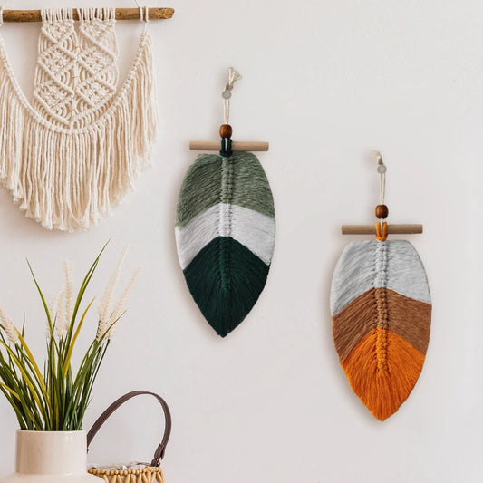 Multicolor Leaf Shaped Macrame Wall Hanging Cotton Weaving Handmade Wall Decoration