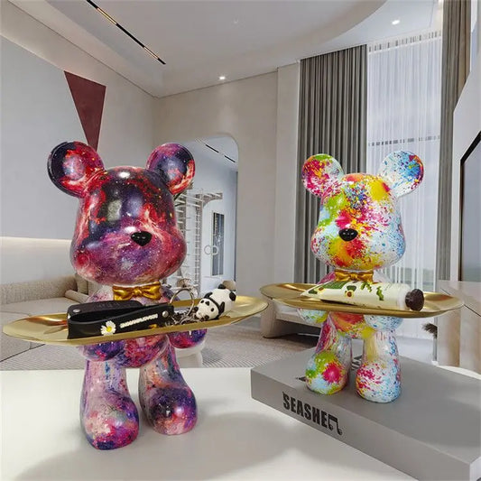 Bear Statue with Tray Resin Animal Storage Dish