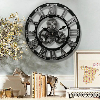 3D Retro Wood Wall Clock handcrafted Style European Decor Horologe