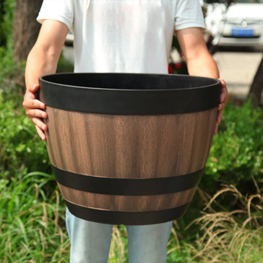 Retro Whiskey Barrel Flower Pot – Large Resin Planter