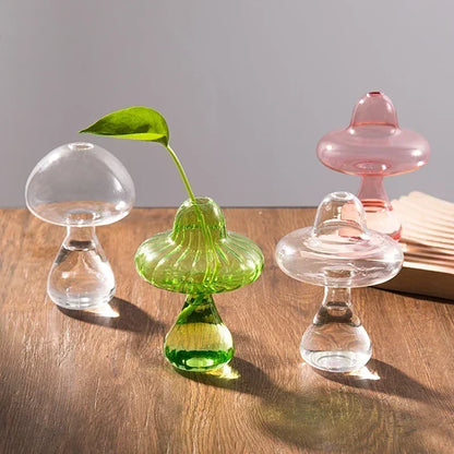 Mushroom Vase Glass Transparent Flower Bottle Vase for Decoration