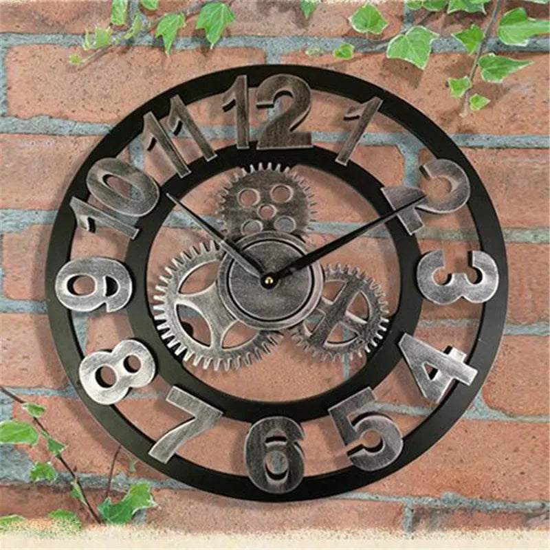 3D Retro Wood Wall Clock handcrafted Style European Decor Horologe