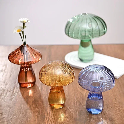 Mushroom Vase Glass Transparent Flower Bottle Vase for Decoration